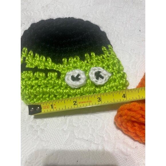 Handmade Baby Pumpkin &‎ Frankenstein Knit Hats Halloween-Themed For Newborns - Picture 5 of 5